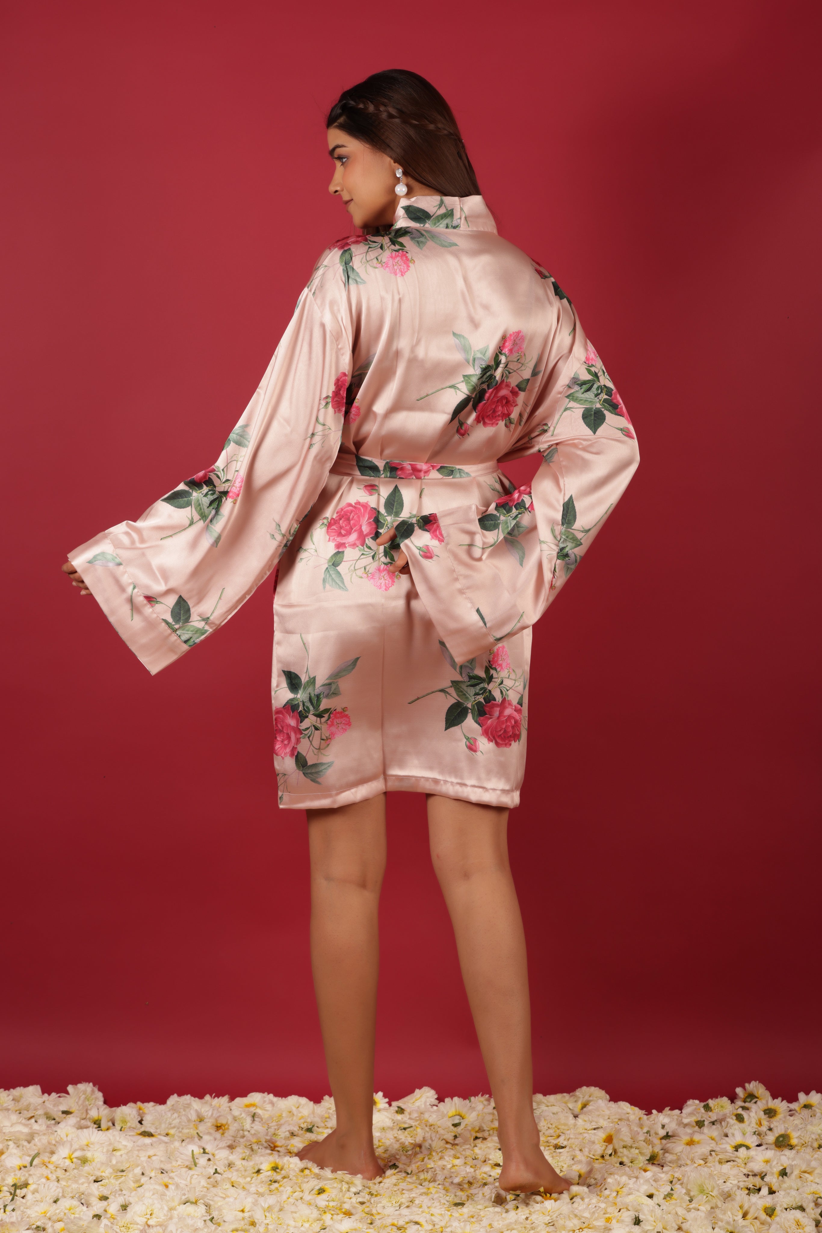 Bridal Party Probe Floral Printed Peach Bathrobe